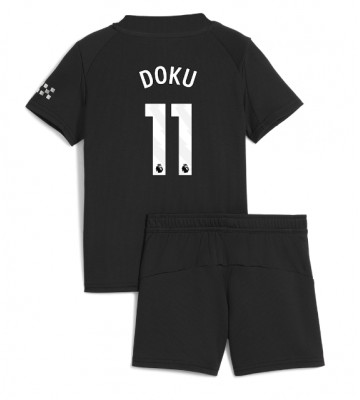 Manchester City Jeremy Doku #11 Segunda Equipación Niños 2025-26 Manga Corta (+ Pantalones cortos)